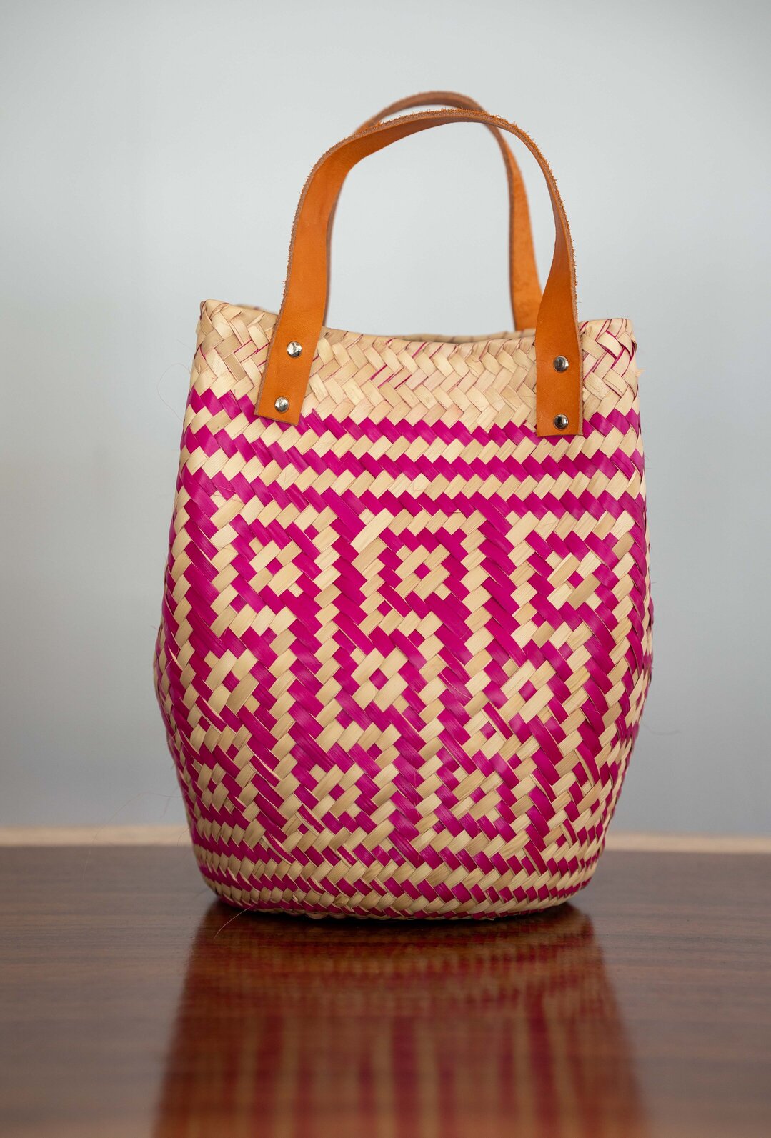 Mini Palm Purse - Natural and Fuchsia