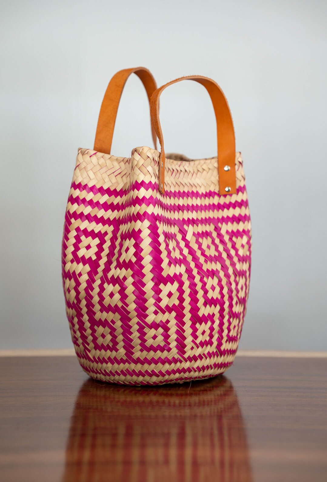 Mini Palm Purse - Natural and Fuchsia
