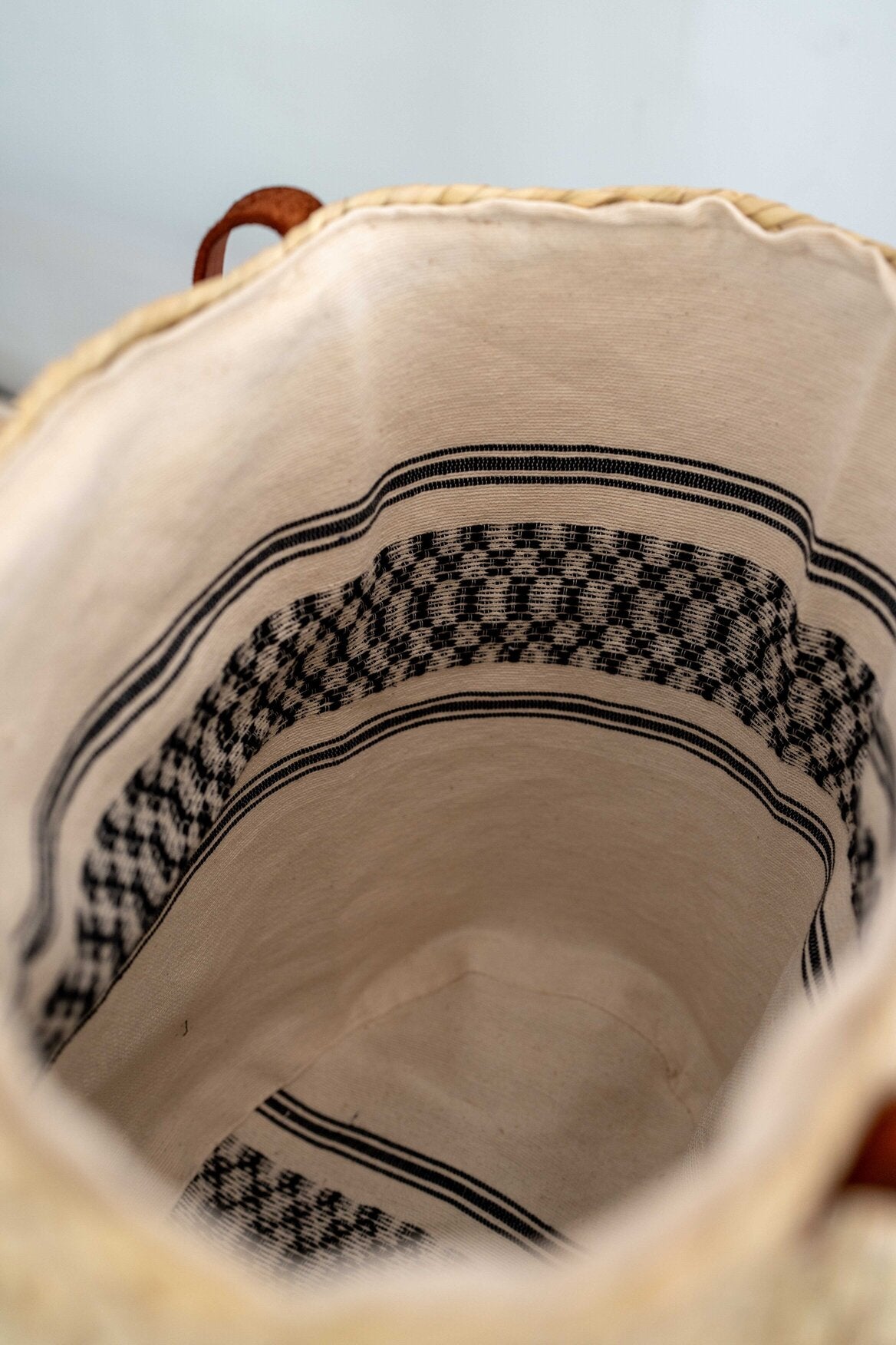 Cream and Navy Large Palm Tote with Lining