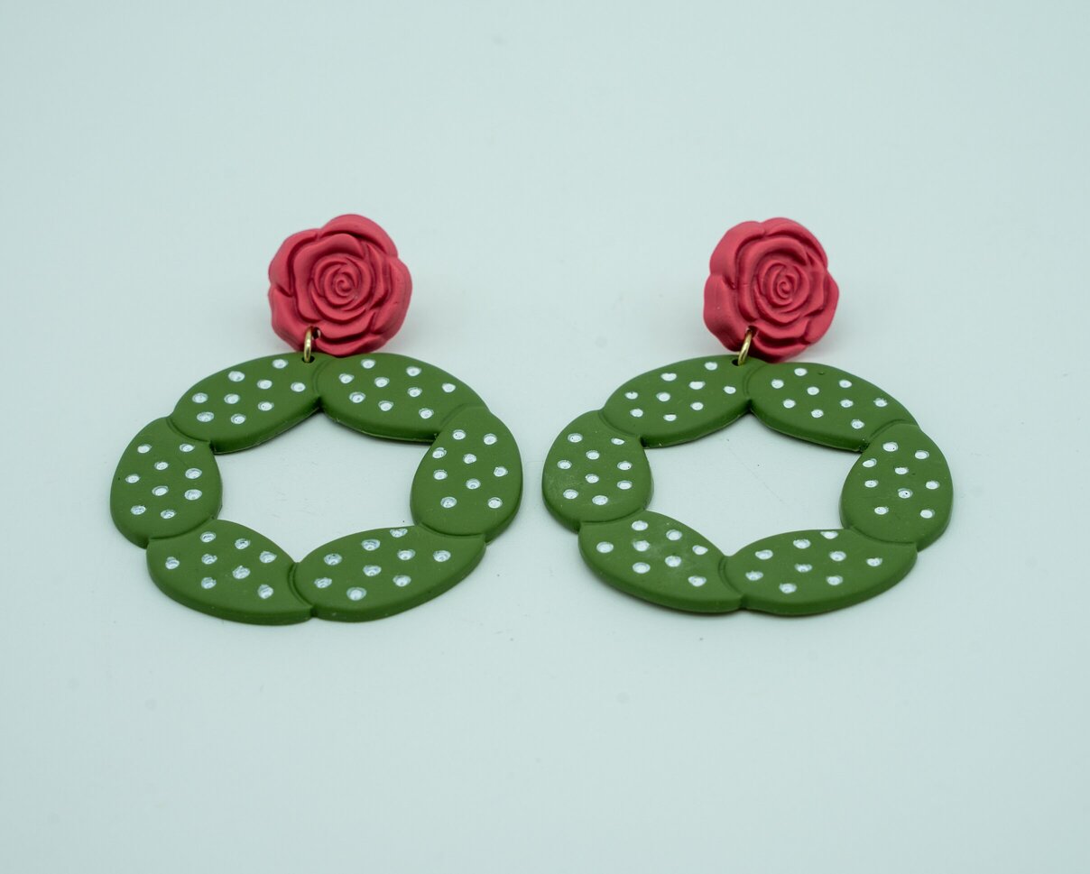 Nopal Cactus and Pink Flower