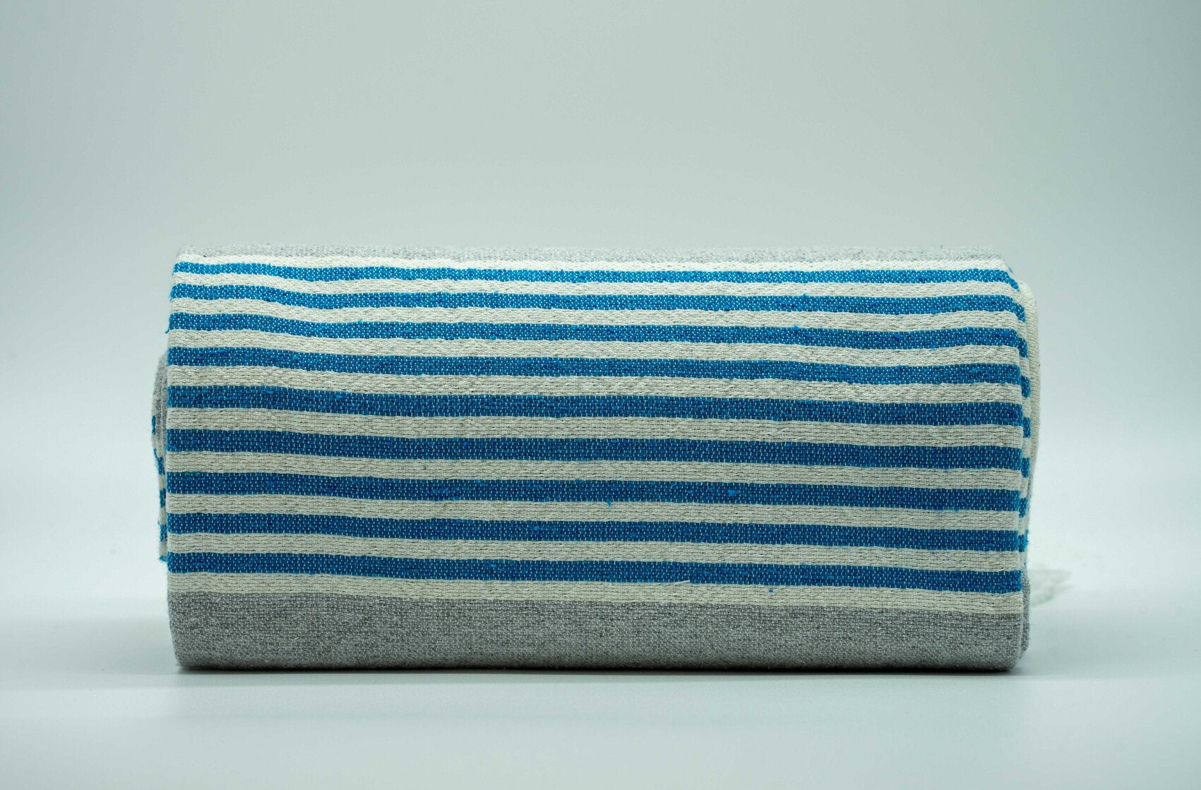 Cream and Grey Block with Turquoise Beach Blanket with Tassels
