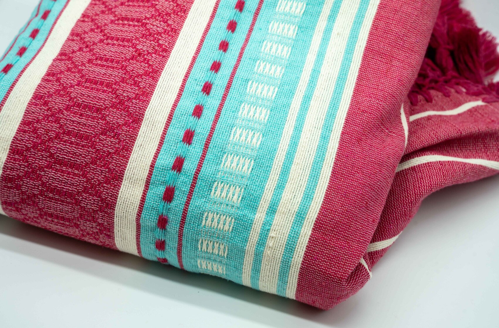 Pink and Aqua Beach blankets with Pom-Poms