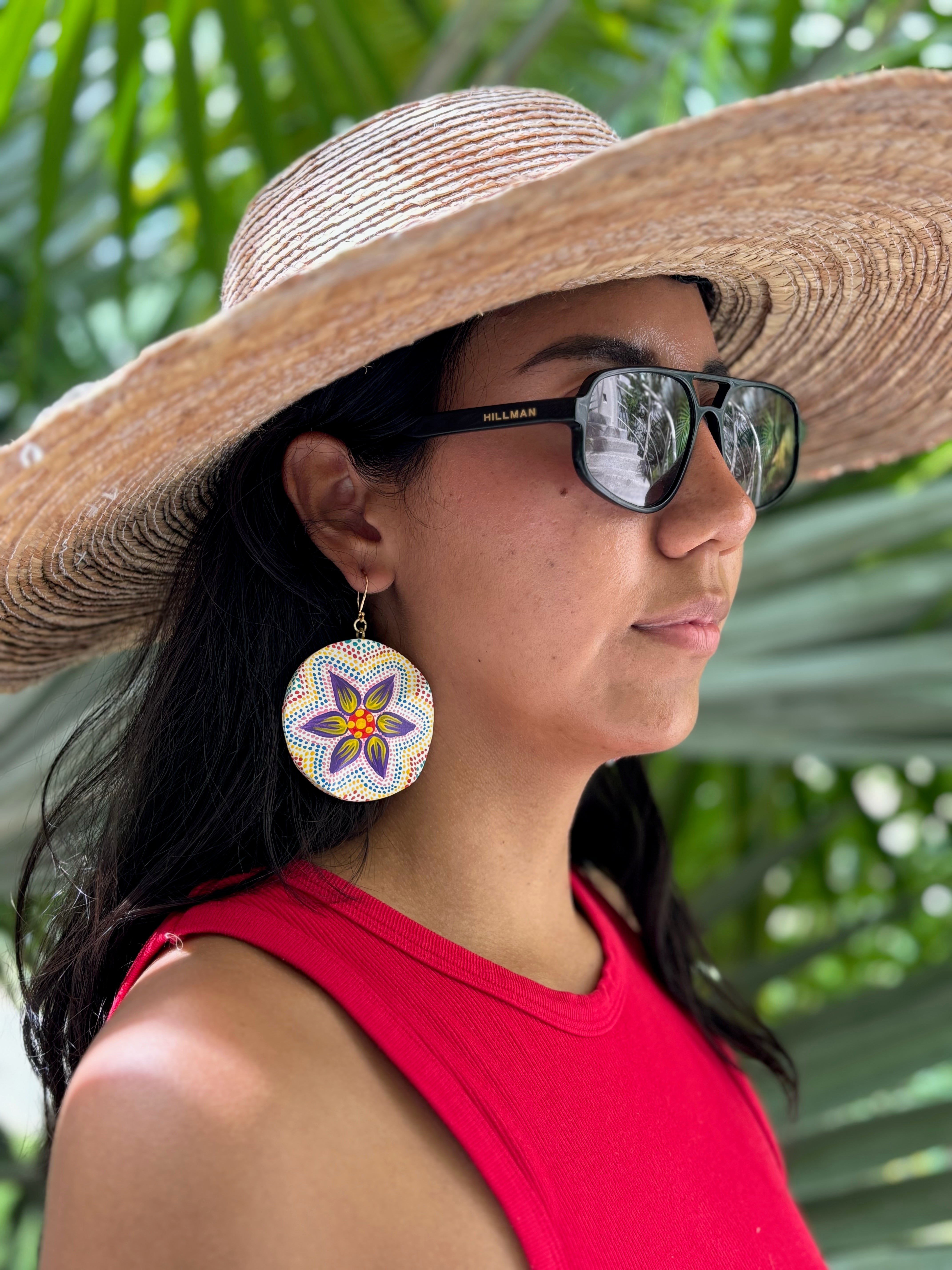 Large Round White and Pastel with Purple, Red & Gold Starflower Earrings